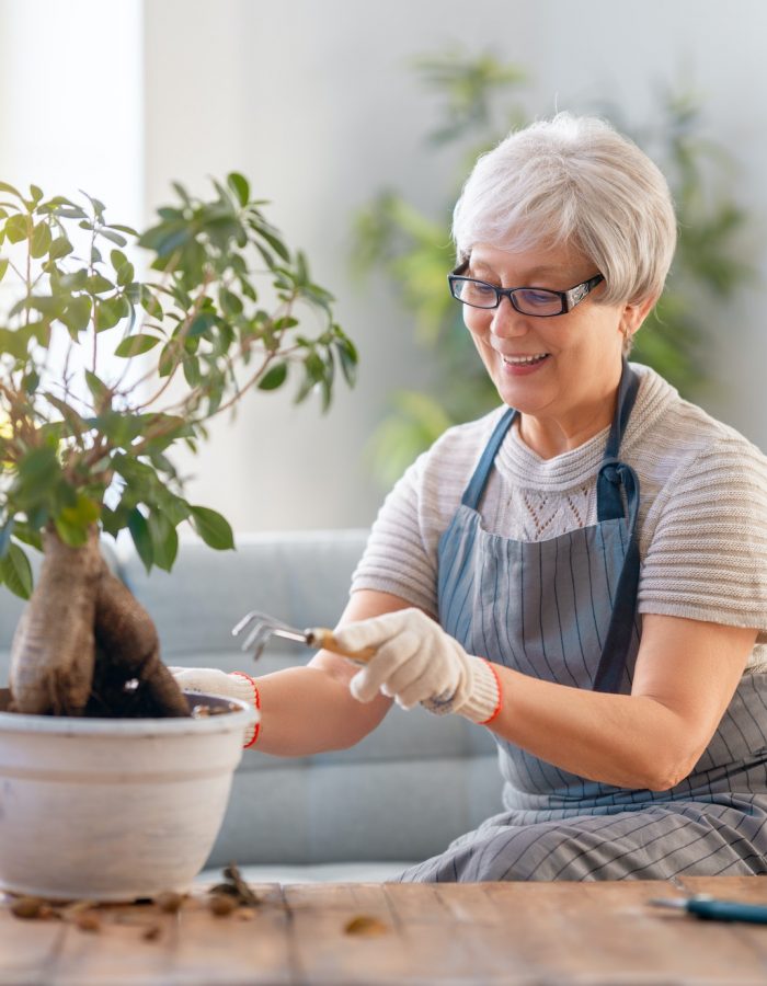 Woman caring for plants